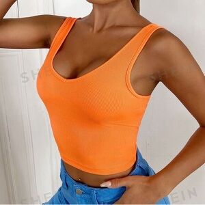 *5/$20 or 3/$15* Orange V Neck Rib-Knit Crop Tank Top